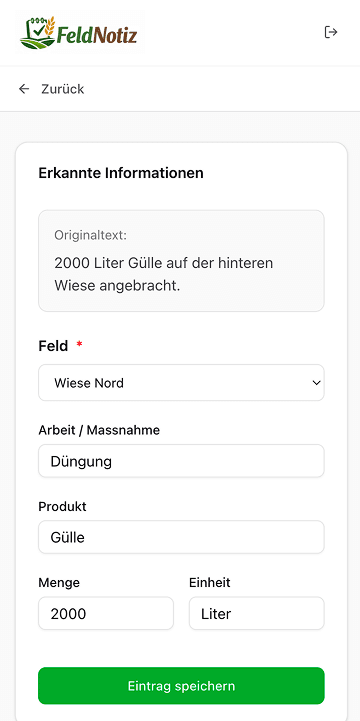 FeldNotiz erkannte Informationen